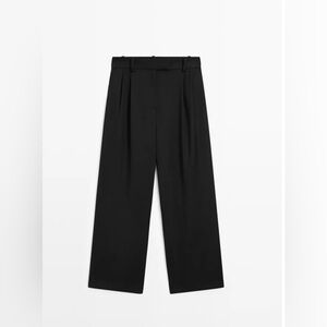 Massimo Dutti Black RELAXED FIT COOL WOOL TROUSERS